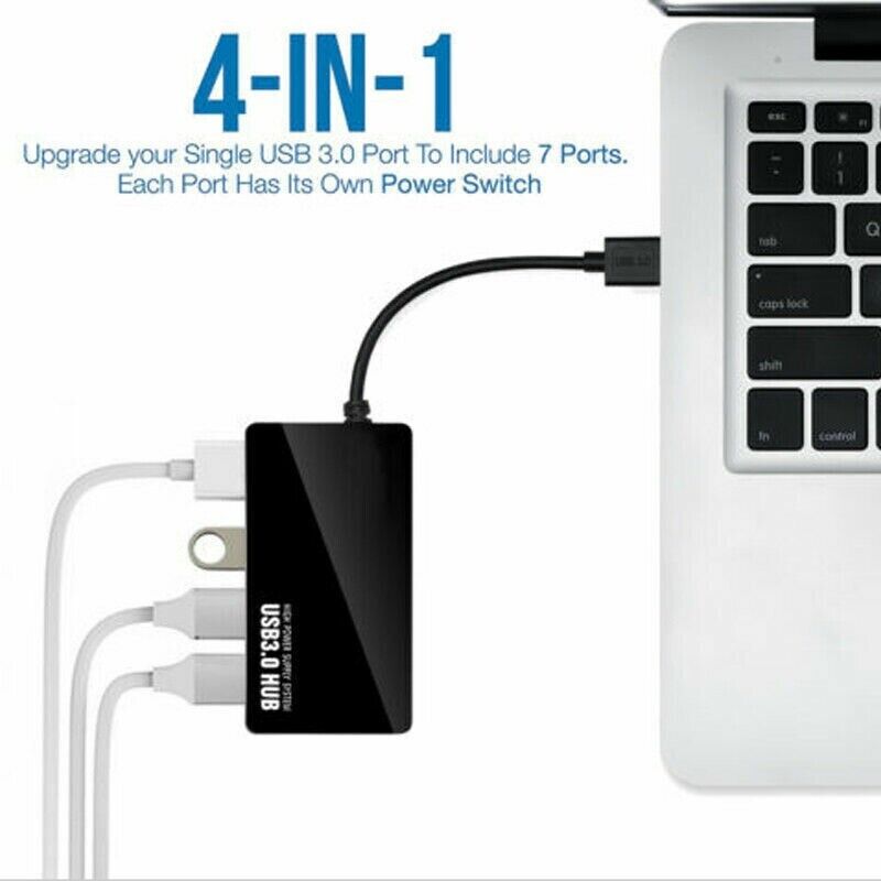 4-Port USB 3.0 Hub with Power Adapter for Enhanced Connectivity