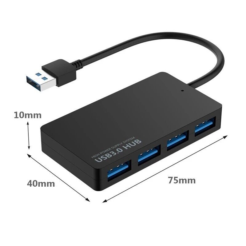 4-Port USB 3.0 Hub with Power Adapter for Enhanced Connectivity