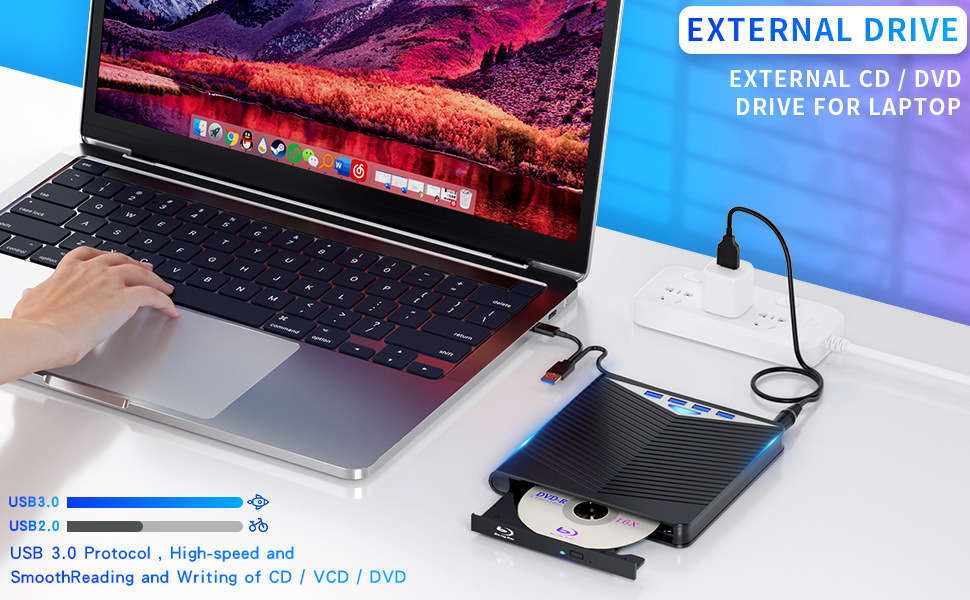 Ultra-Fast USB 3.0 Portable CD/DVD Drive for Windows