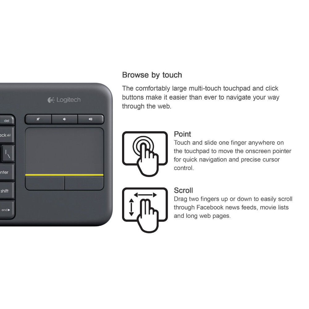 Logitech K400 Plus Wireless Touch Keyboard with Touchpad - Enhanced TV Control