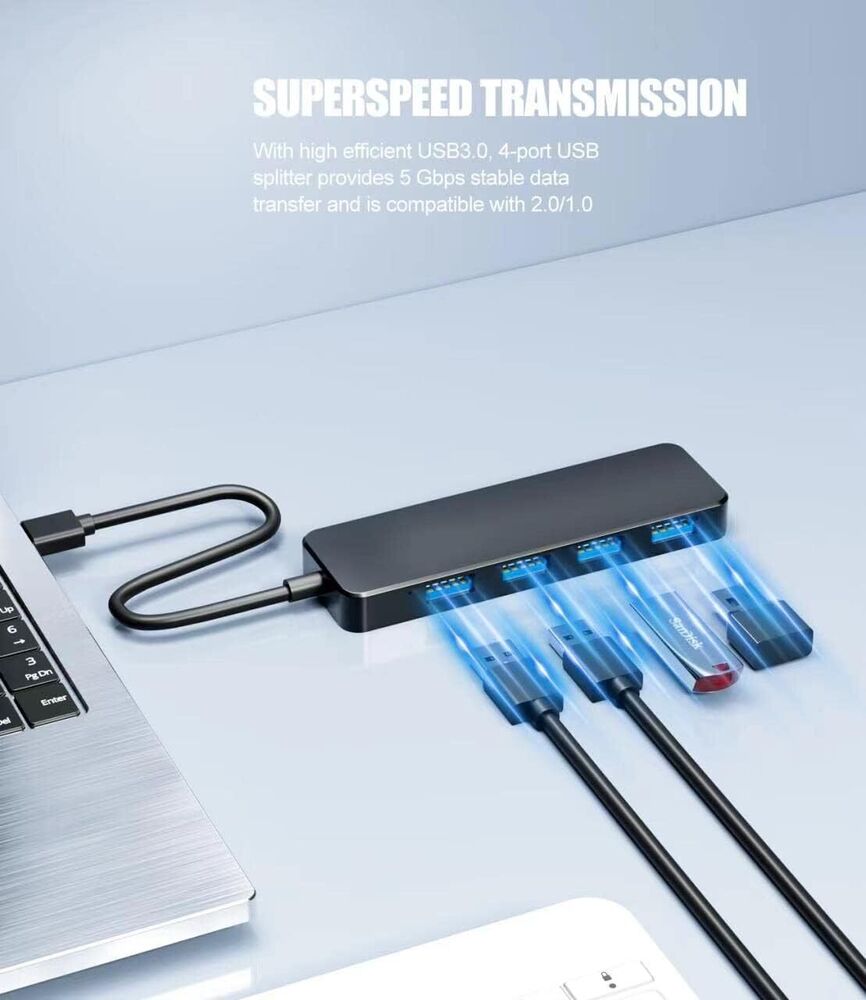 4 Port USB 3.0 Hub Splitter - Boost Data Transfer for Multiple Devices