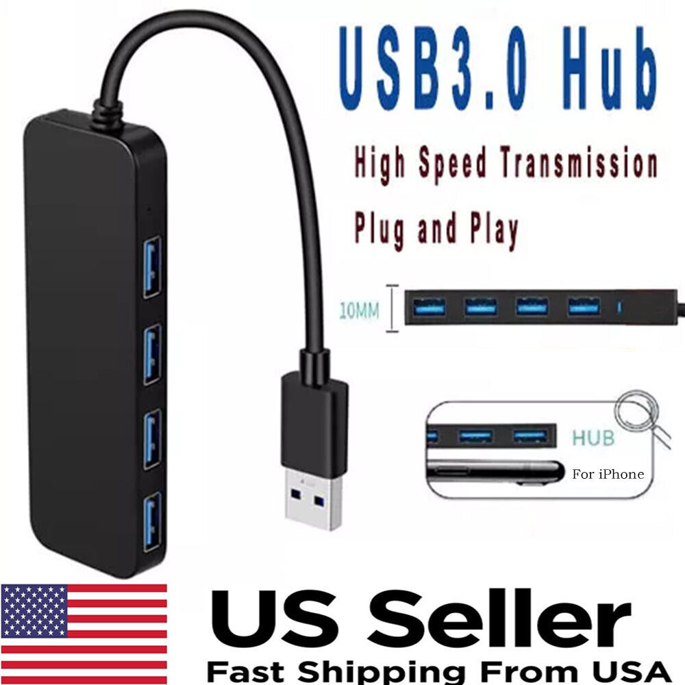 2-Pack USB 3.0 4-Port Hub - High-Speed USB Splitter for Multiple Devices