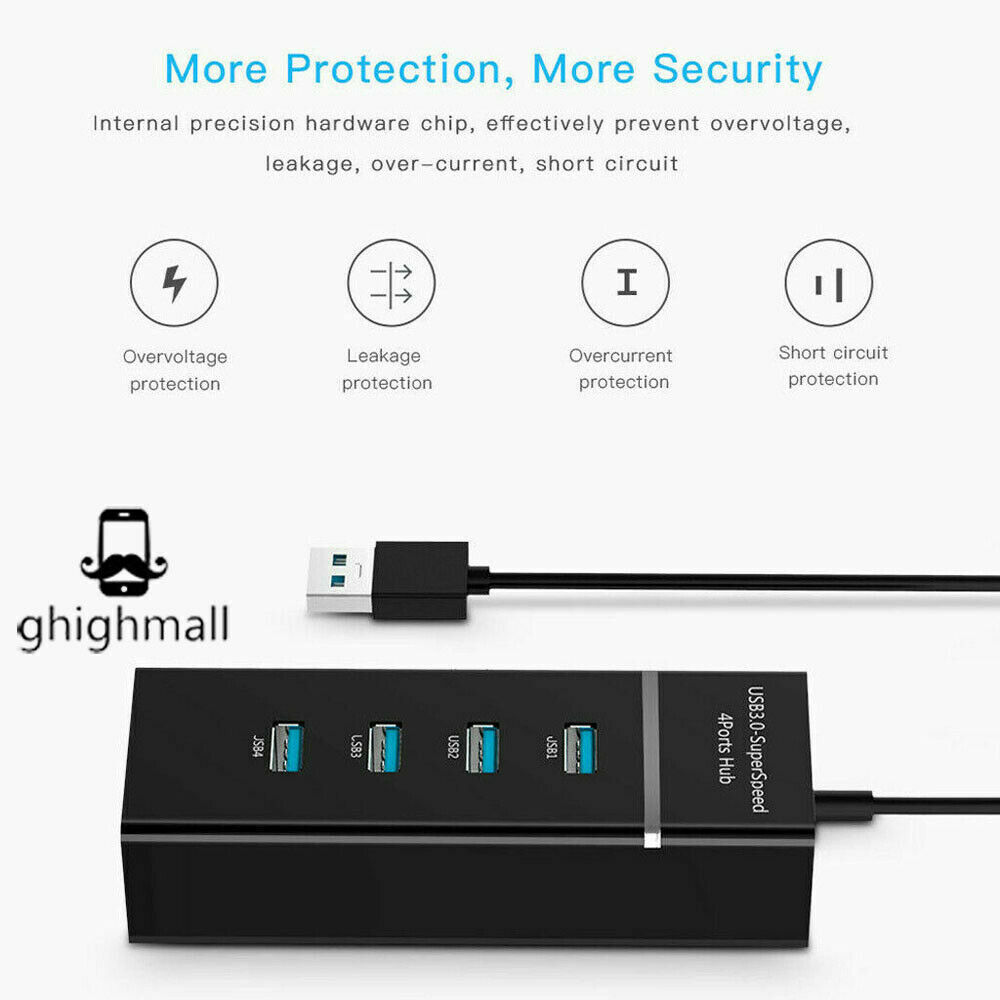 4-Port USB 3.0 High-Speed Hub Splitter for Enhanced Connectivity