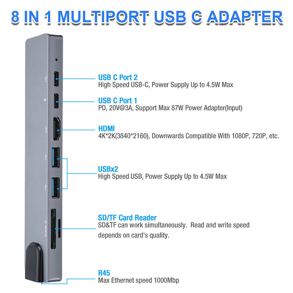 8-in-1 USB-C Hub for Enhanced Connectivity and Versatility