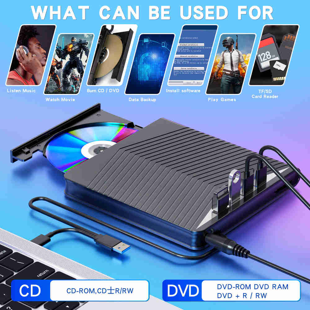 Ultra-Fast USB 3.0 Portable CD/DVD Drive for Windows