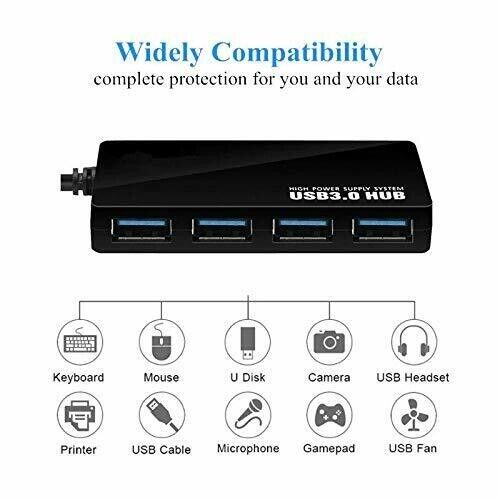 4-Port USB 3.0 Hub with Power Adapter for Enhanced Connectivity