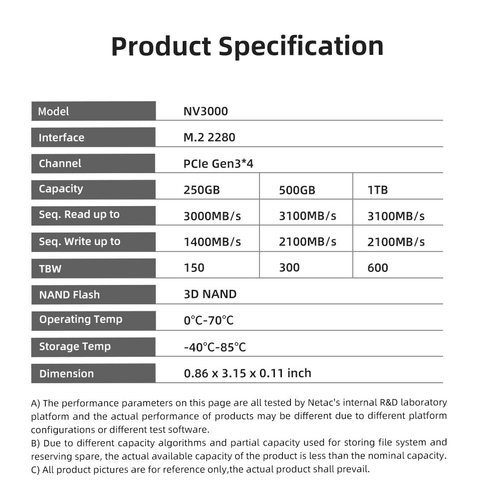 Netac M.2 NVMe PCIe 3.0 x4 SSD - High-Speed Storage Solutions