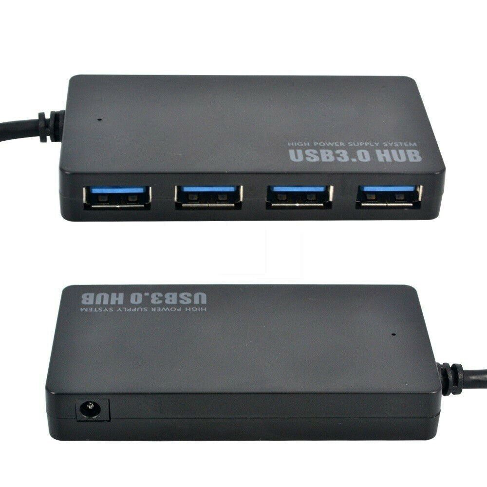4-Port USB 3.0 Hub with Power Adapter for Enhanced Connectivity