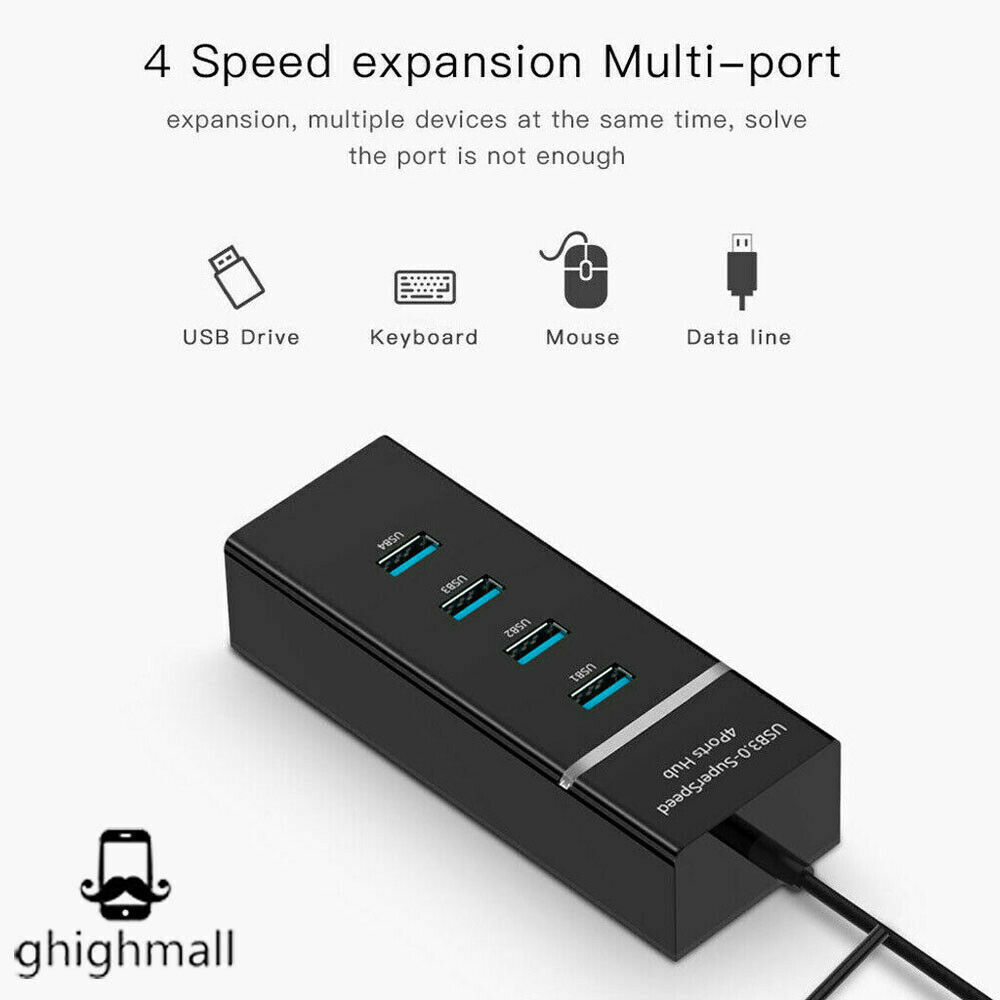 4-Port USB 3.0 High-Speed Hub Splitter for Enhanced Connectivity