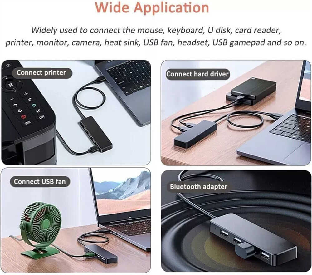 2-Pack USB 3.0 4-Port Hub - High-Speed USB Splitter for Multiple Devices