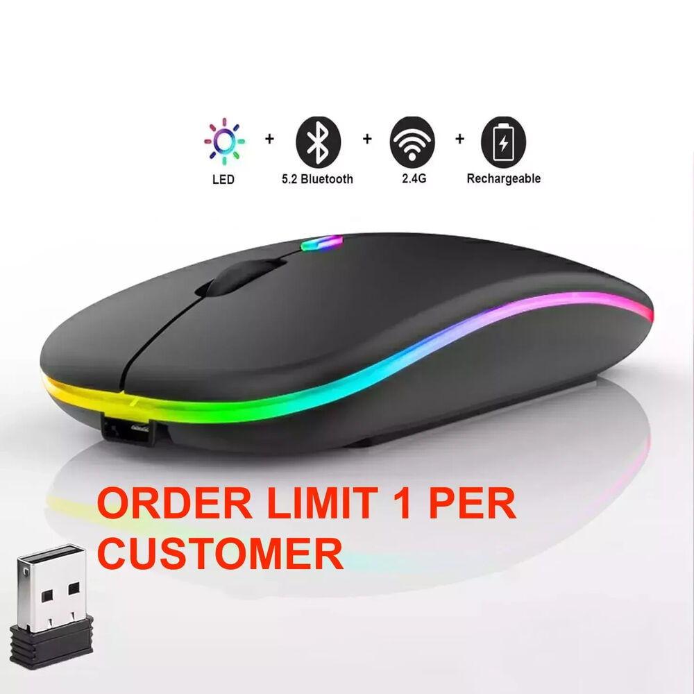 2.4GHz Bluetooth Wireless Optical Mouse with Rechargeable Battery and RGB Lighting