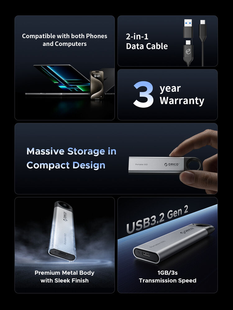 ORICO 1TB External SSD - Ultra-Fast 10Gbps USB 3.2 Gen2 Portable Drive