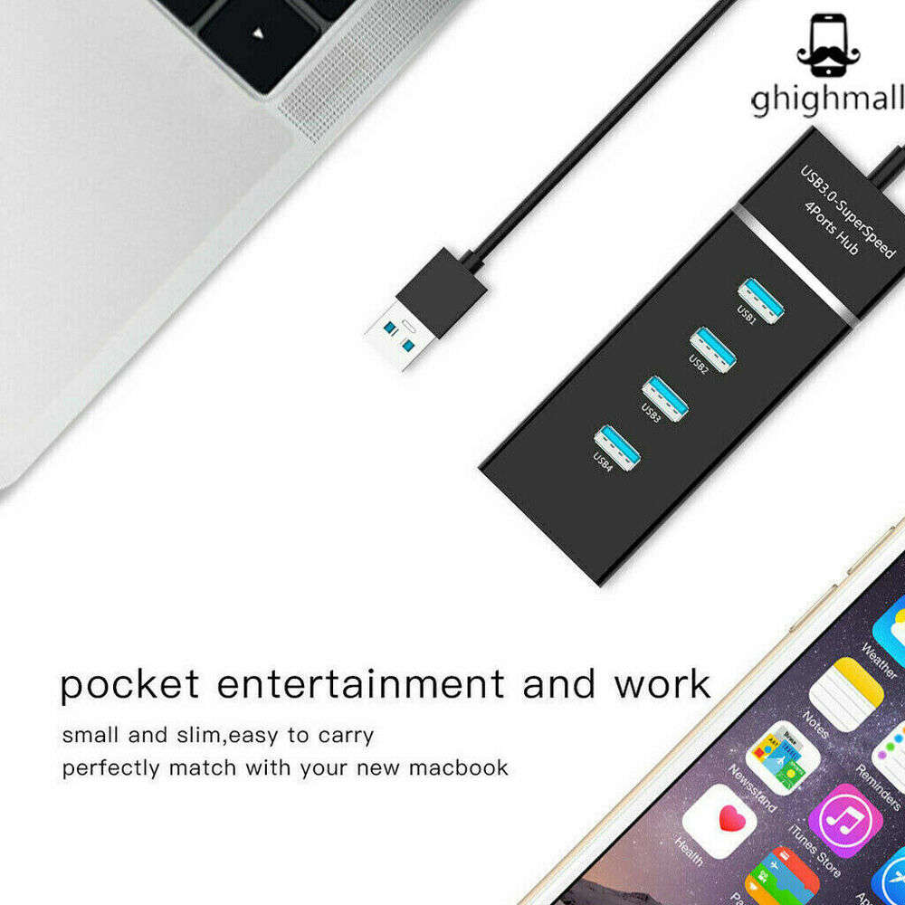 4-Port USB 3.0 High-Speed Hub Splitter for Enhanced Connectivity