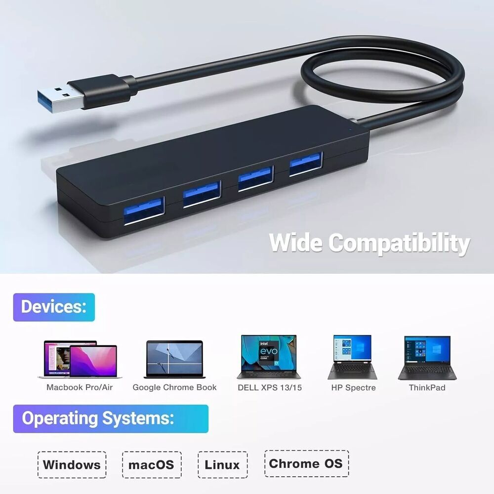 4-Port USB 3.0 Hub Splitter - Expand Your Connectivity Options
