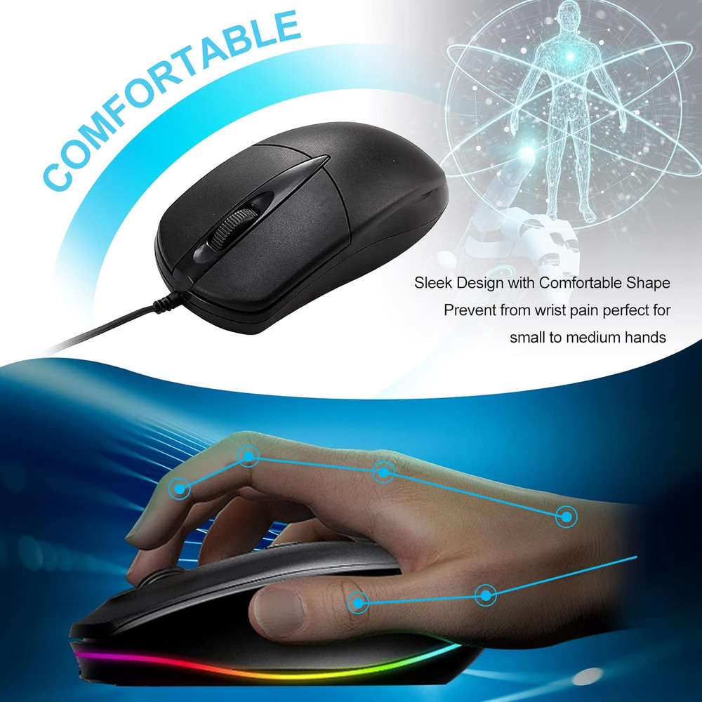 Ergonomic High-Precision USB 2.0 Wired Optical Mouse with Scroll Wheel