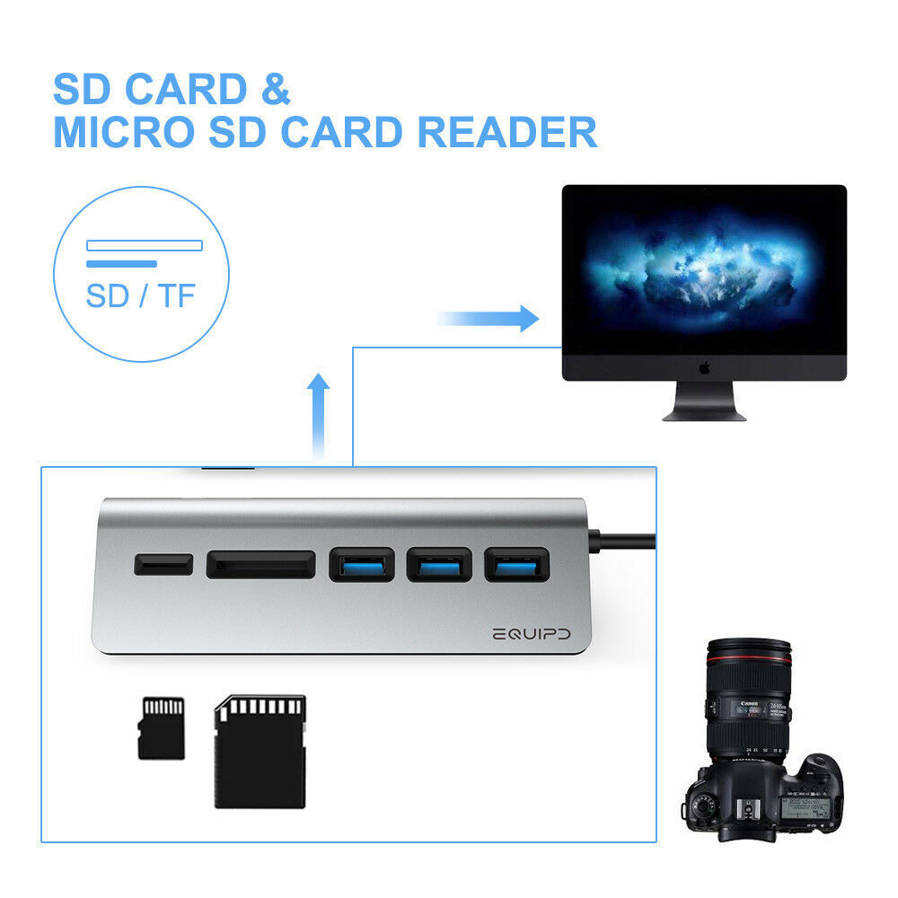 Aluminum USB-C Hub Adapter with 3 USB 3.0 Ports and SD/TF Card Reader