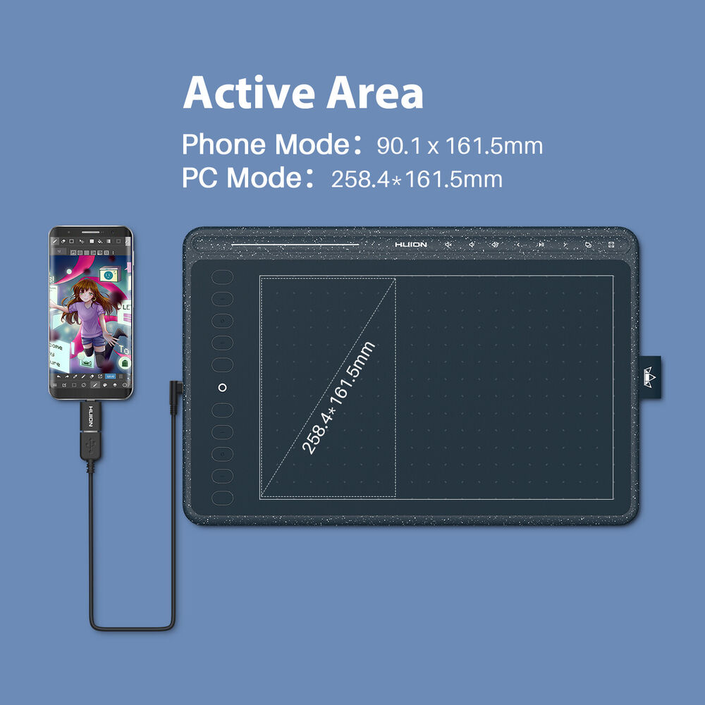 Huion HS611 Graphics Tablet - Enhanced Art Experience with Tilt and Battery-Free Pen