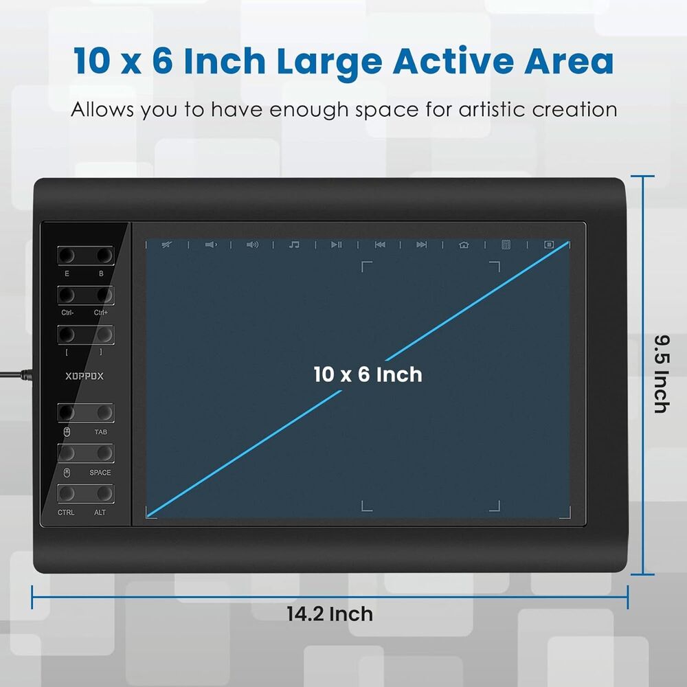 10x6 inch HD Digital Drawing Tablet with Ergonomic Stylus