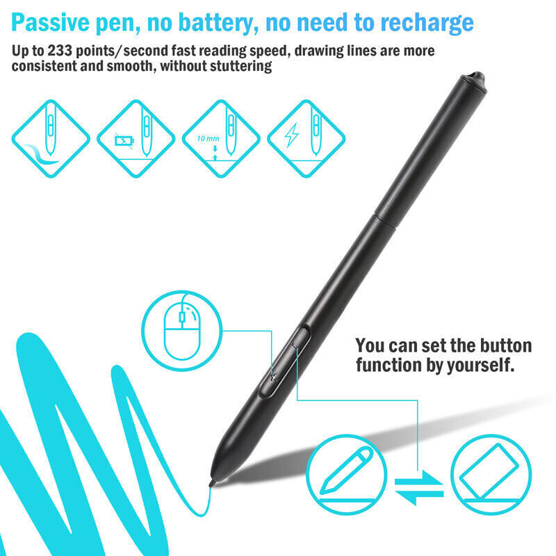 10x6 inch Professional Digital Drawing Tablet with Battery-free Pen