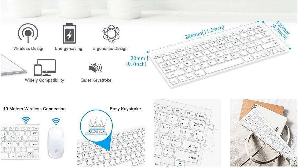 BoYata Slim Wireless Keyboard with Type-C Adapter