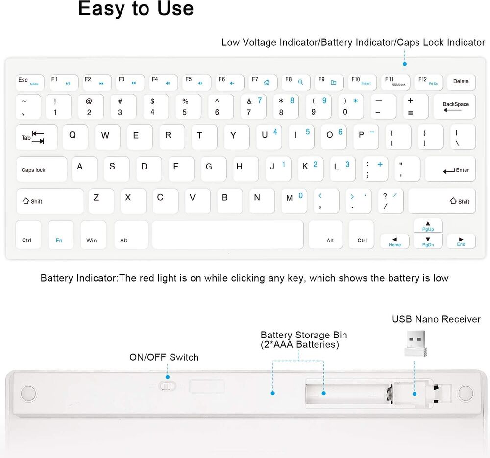BoYata Slim Wireless Keyboard with Type-C Adapter