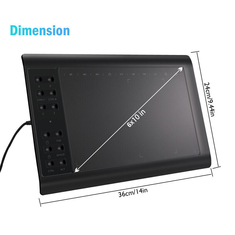 10x6 inch Professional Digital Drawing Tablet with Battery-free Pen