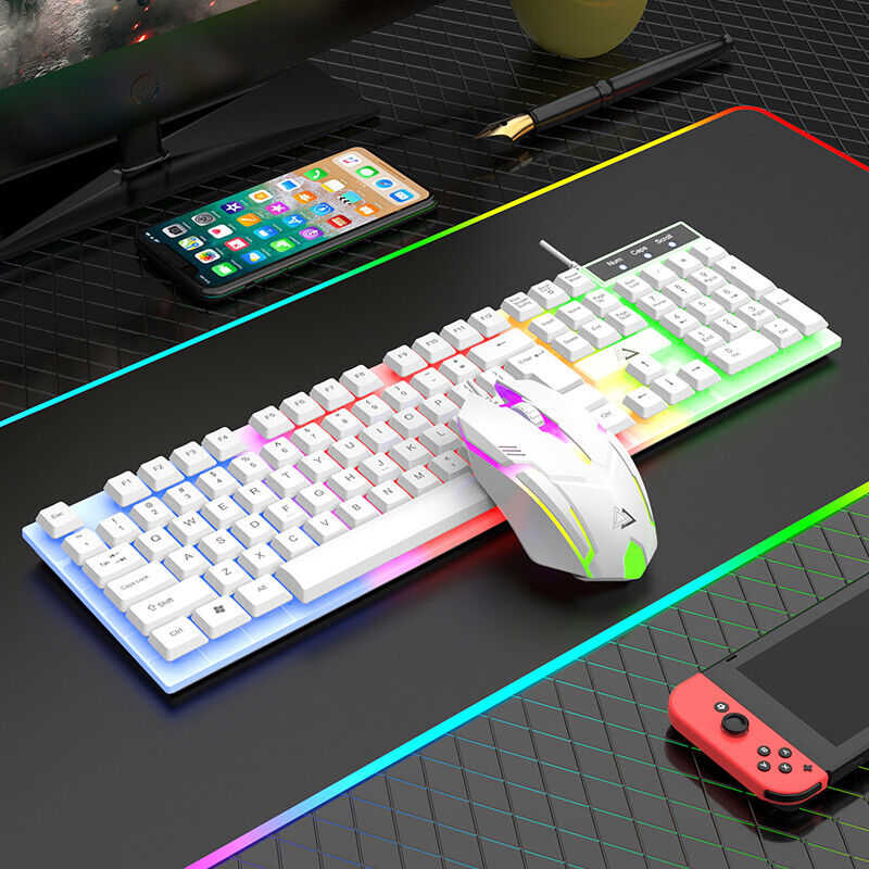 Premium RGB LED Rainbow Backlit Mechanical Gaming Keyboard and Mouse Combo