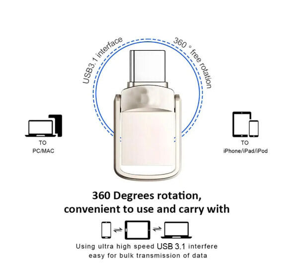High-Capacity 1TB/2TB USB 3.0 Type-C Flash Drive for Speedy Data Transfer