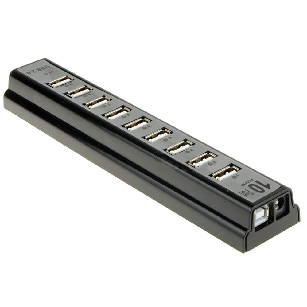 10-Port USB 2.0 Hub with Power Supply for Enhanced Connectivity