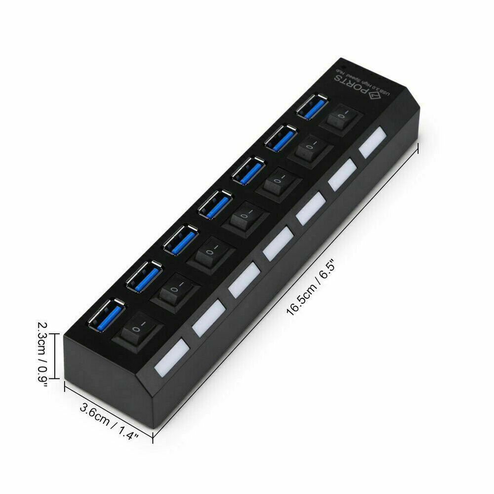 7-Port USB 3.0 Hub with Individual Switches and AC Power