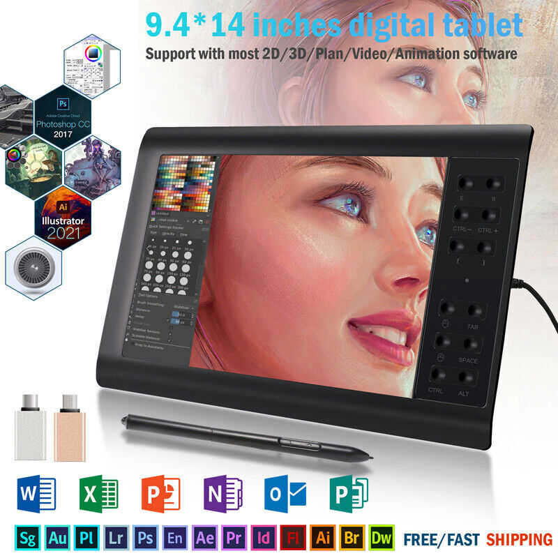 10x6 inch Professional Digital Drawing Tablet with Battery-free Pen
