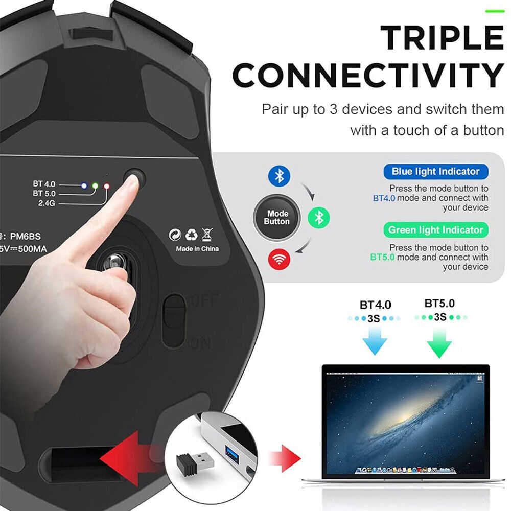 Ergonomic Rechargeable Dual-Mode Bluetooth Mouse 2.4G
