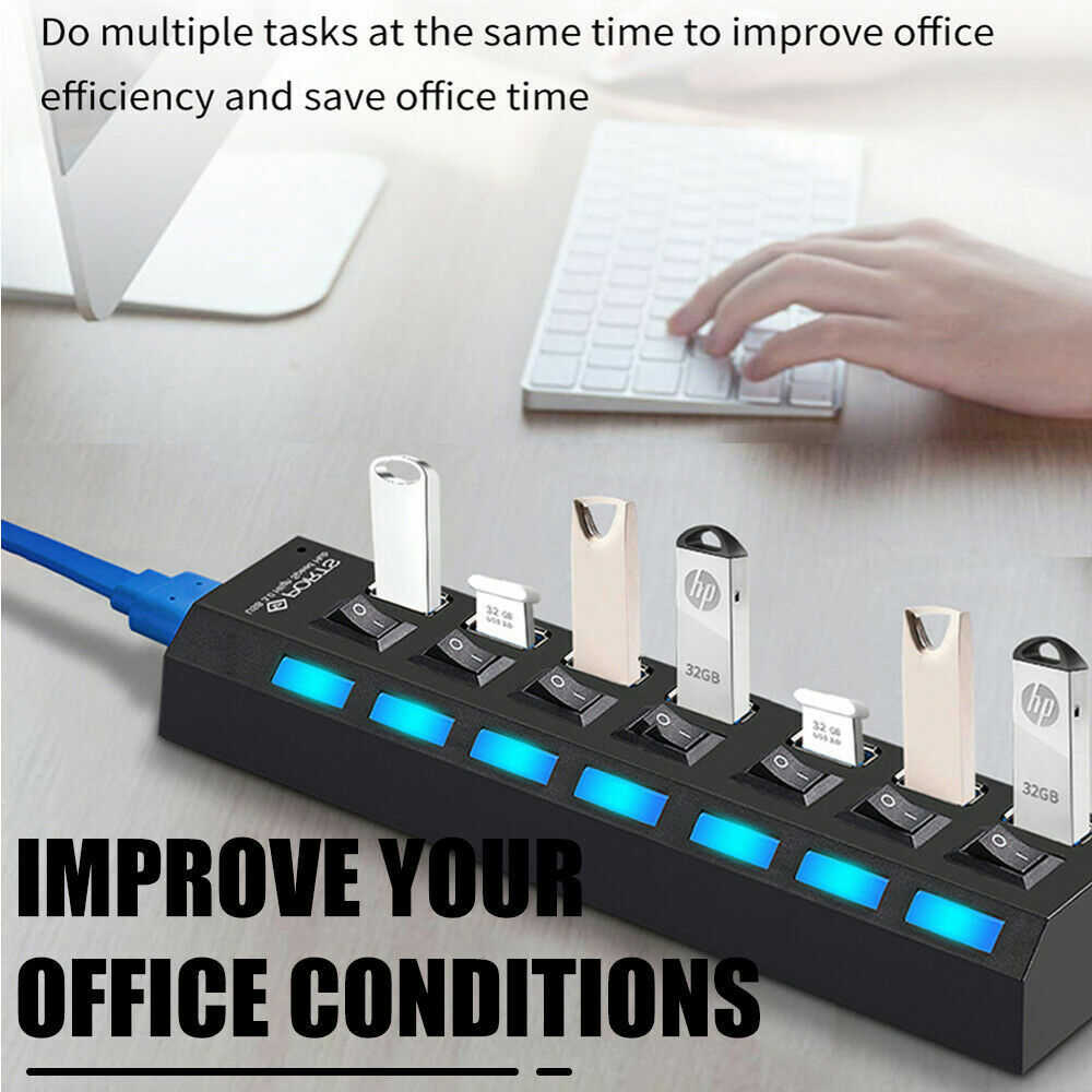 7-Port USB 3.0 Hub with Individual Switches and AC Power