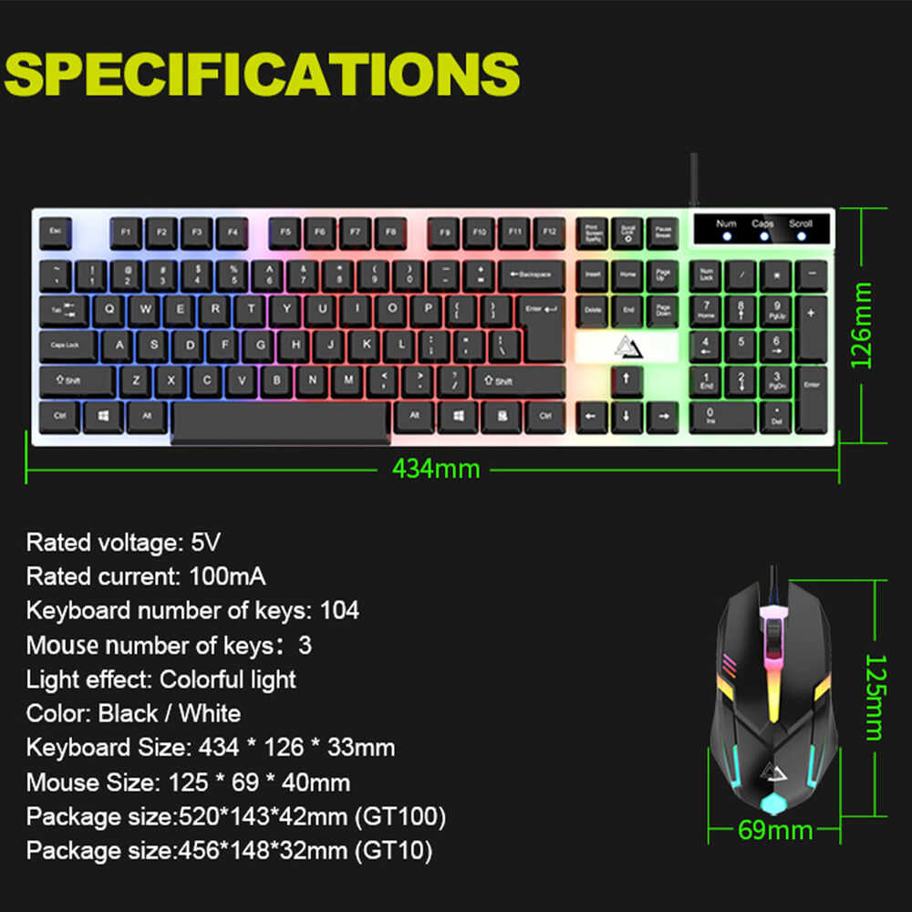 Premium RGB LED Rainbow Backlit Mechanical Gaming Keyboard and Mouse Combo