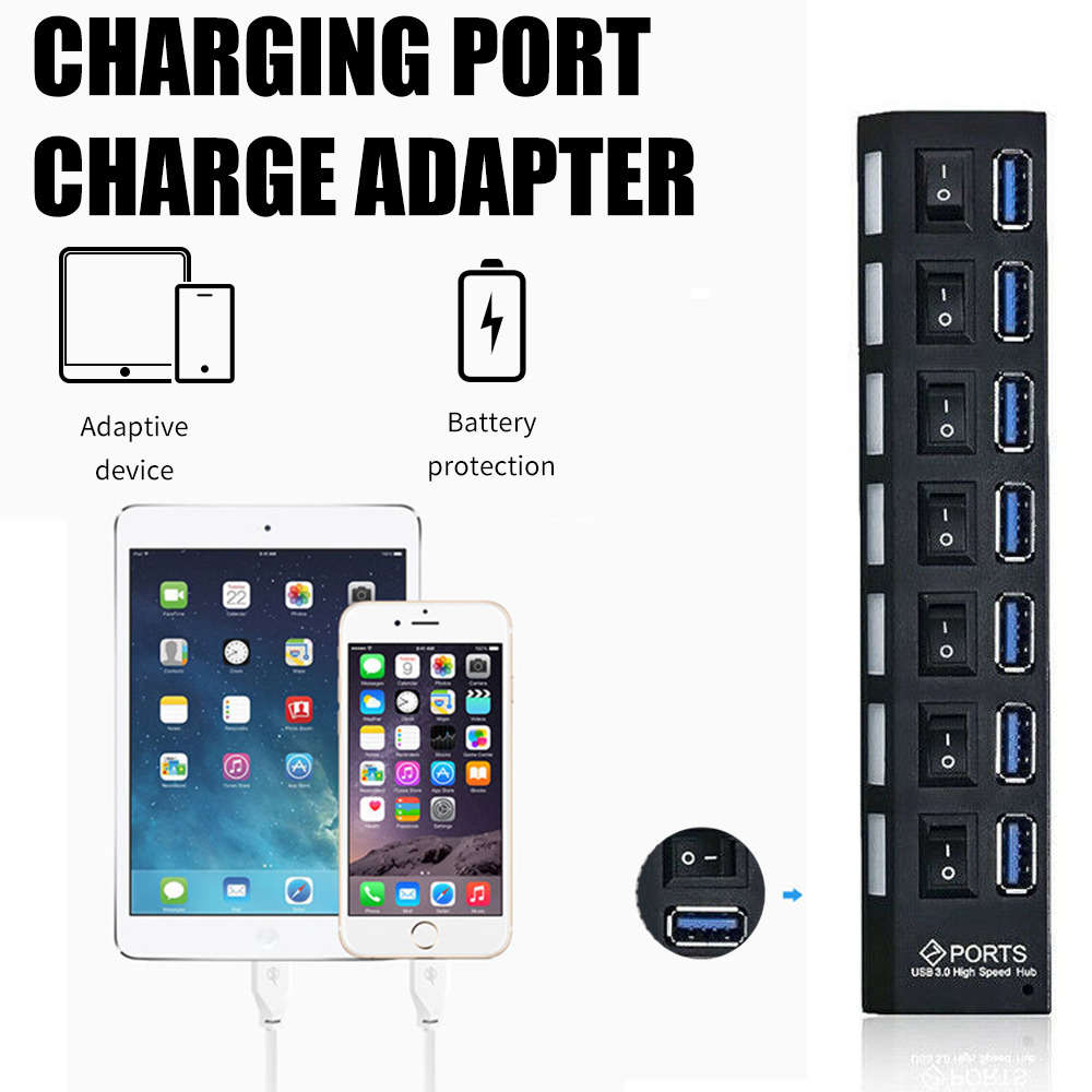 7-Port USB 3.0 Hub with Individual Switches and AC Power