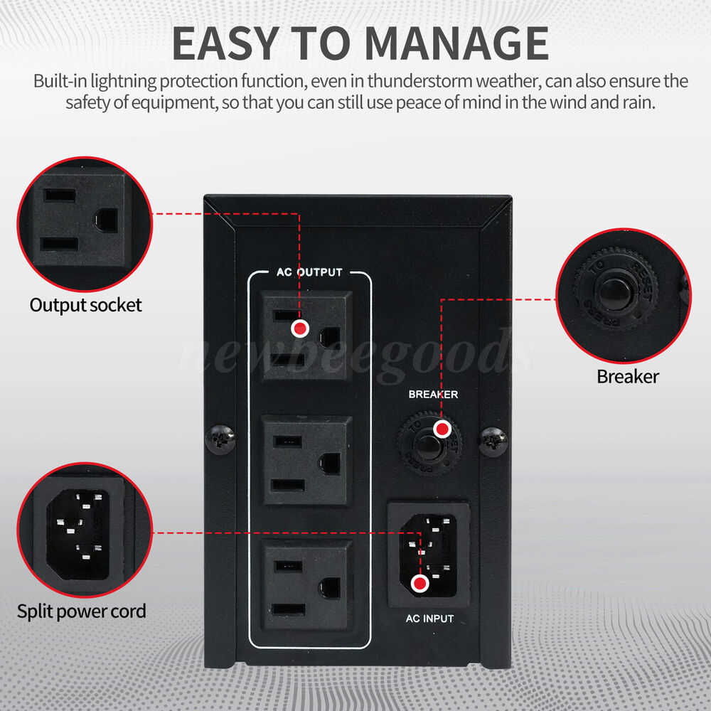 1000VA 600W UPS with LCD Display and Battery Backup