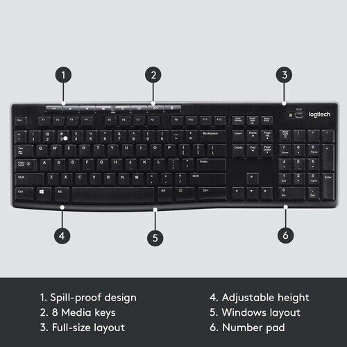Logitech K270 Wireless Keyboard - Comfortable, Spill-Resistant, and Easy Setup