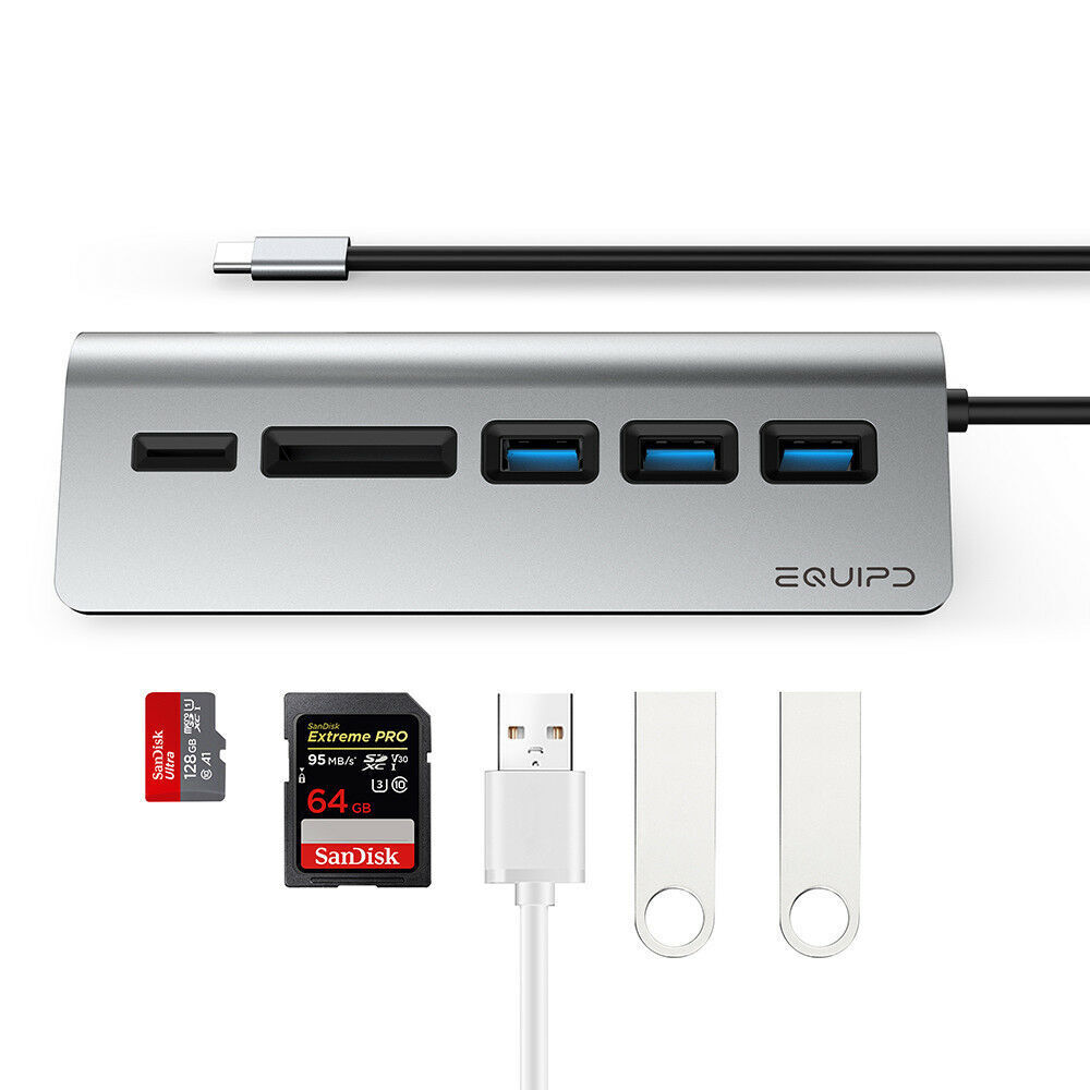 Aluminum USB-C Hub Adapter with 3 USB 3.0 Ports and SD/TF Card Reader