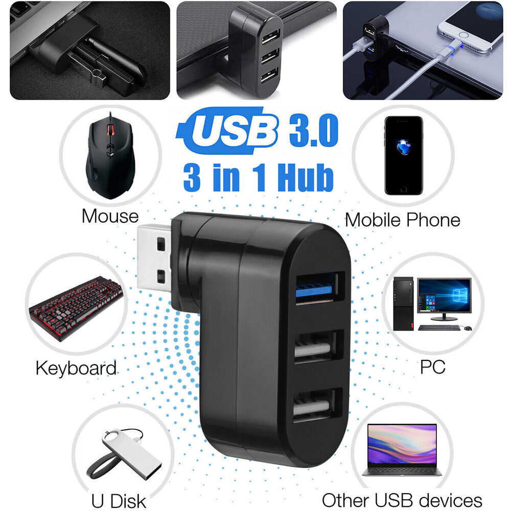 3 Port USB 3.0 Hub Splitter - Boost Connectivity for Multiple Devices