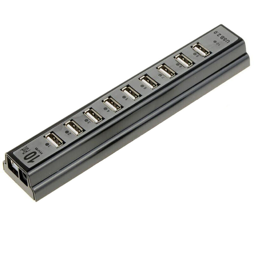 10-Port USB 2.0 Hub with Power Supply for Enhanced Connectivity