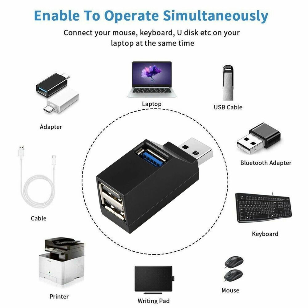 3-Port High-Speed USB 3.0 Hub Splitter for Enhanced Connectivity
