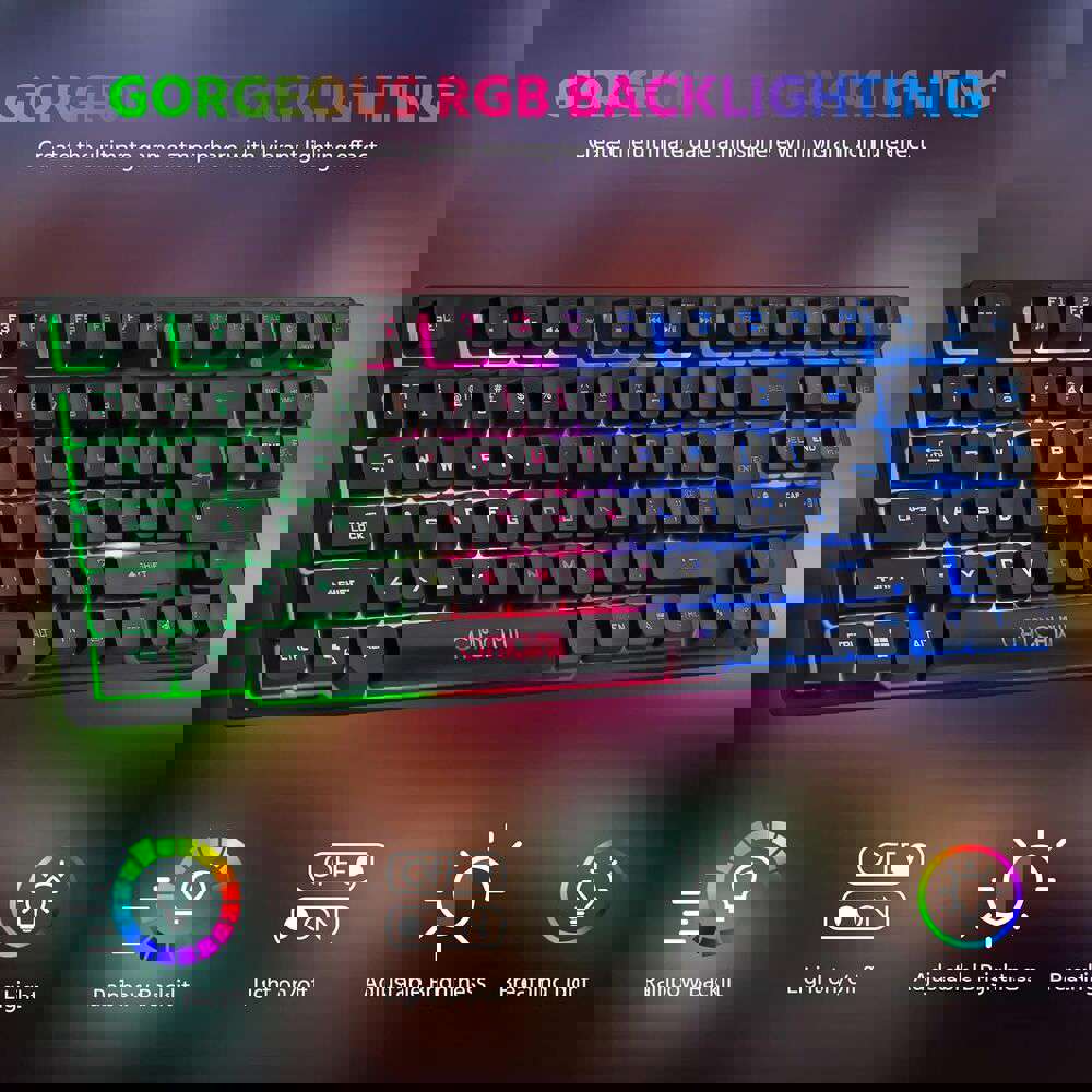 Ergonomic 87-Key Backlit Wireless Gaming Keyboard