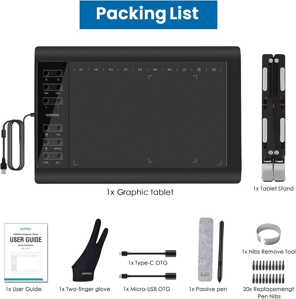 10x6 inch HD Digital Drawing Tablet with Ergonomic Stylus