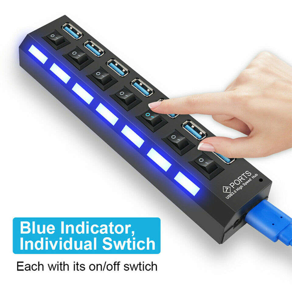 7-Port USB 3.0 Hub with Individual Switches and AC Power