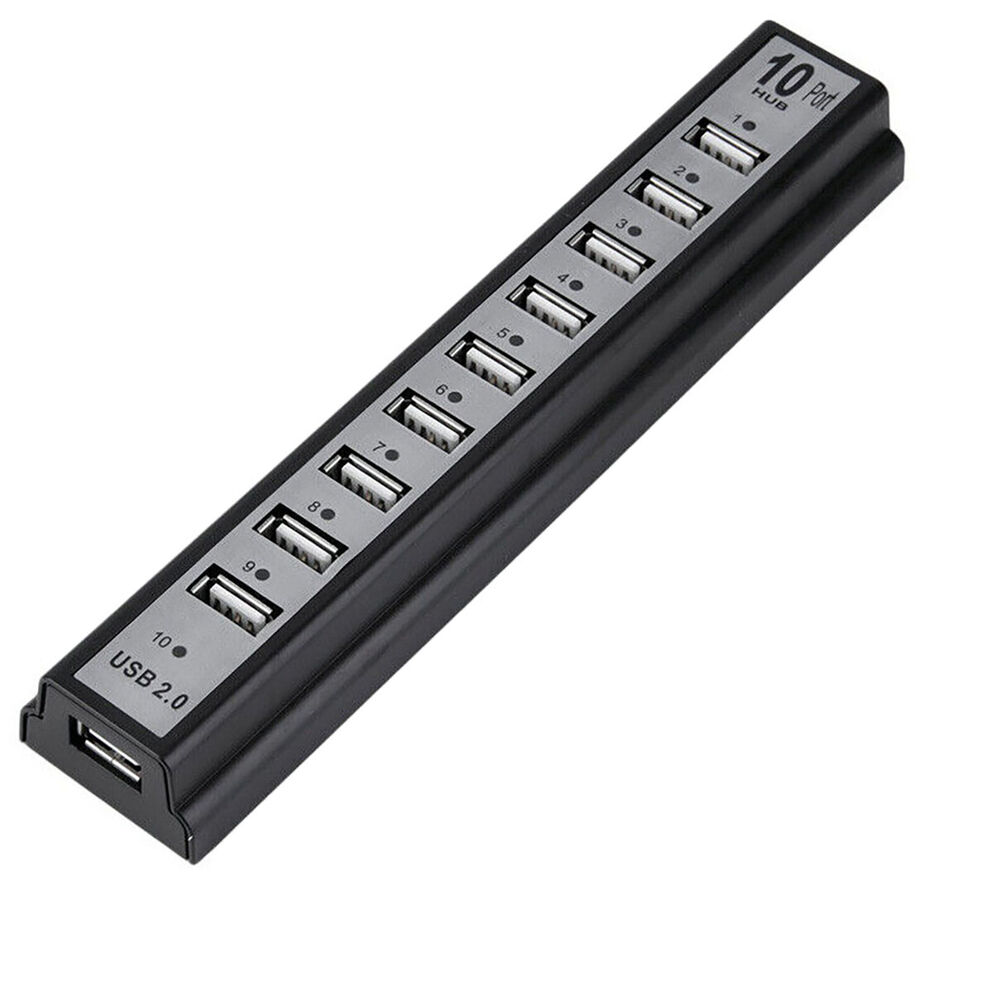10-Port USB 2.0 Hub with Power Supply for Enhanced Connectivity