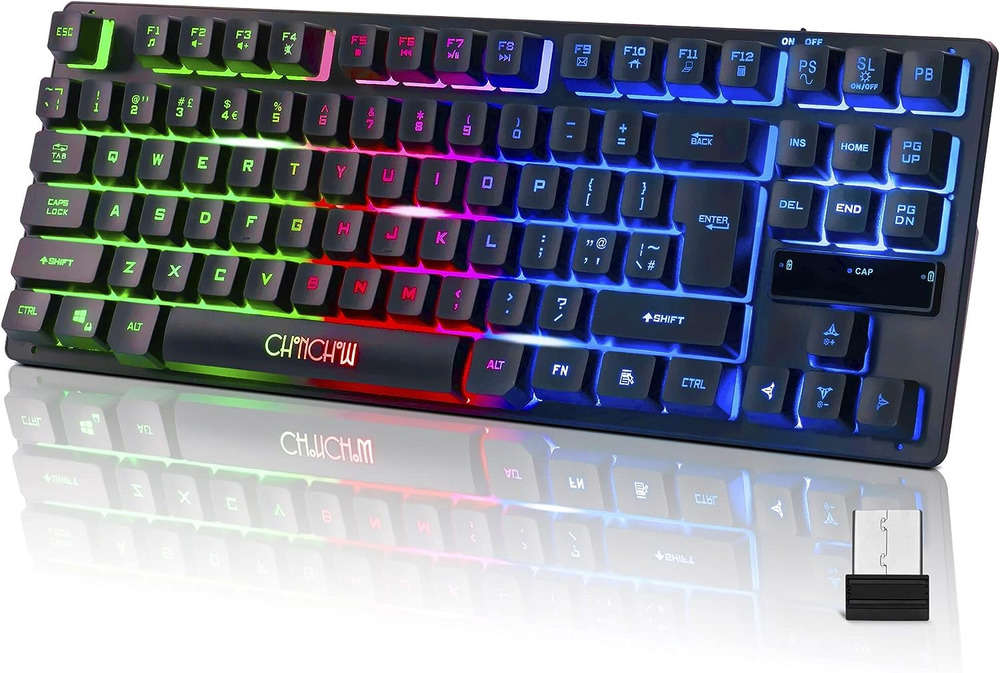 Ergonomic 87-Key Backlit Wireless Gaming Keyboard