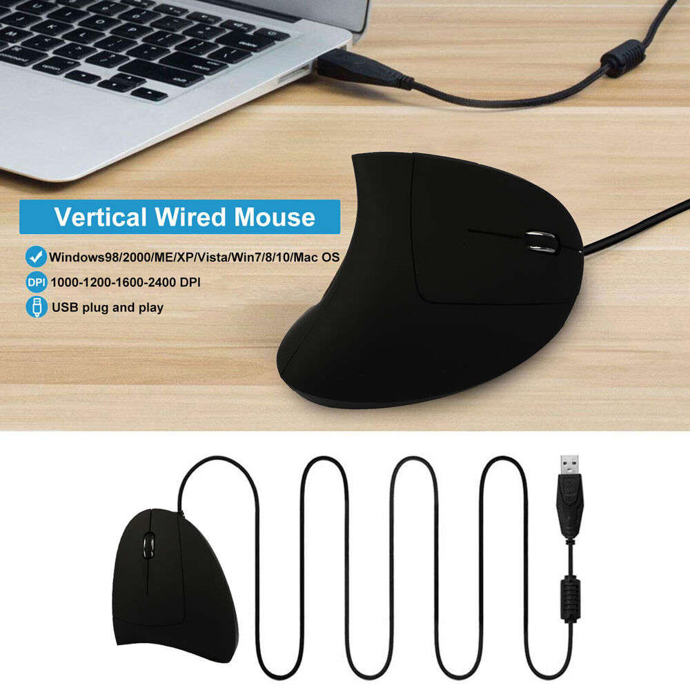 Ergonomic Vertical Optical Mouse with LED - 2400 DPI Wired USB for PC and Laptop