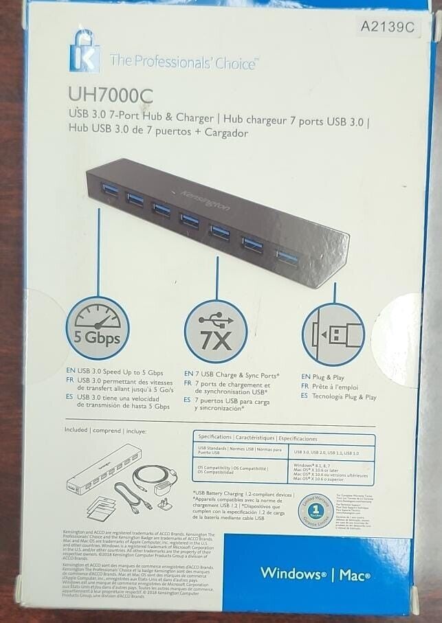 Kensington UH7000C 7-Port USB 3.0 Hub with Fast Charging