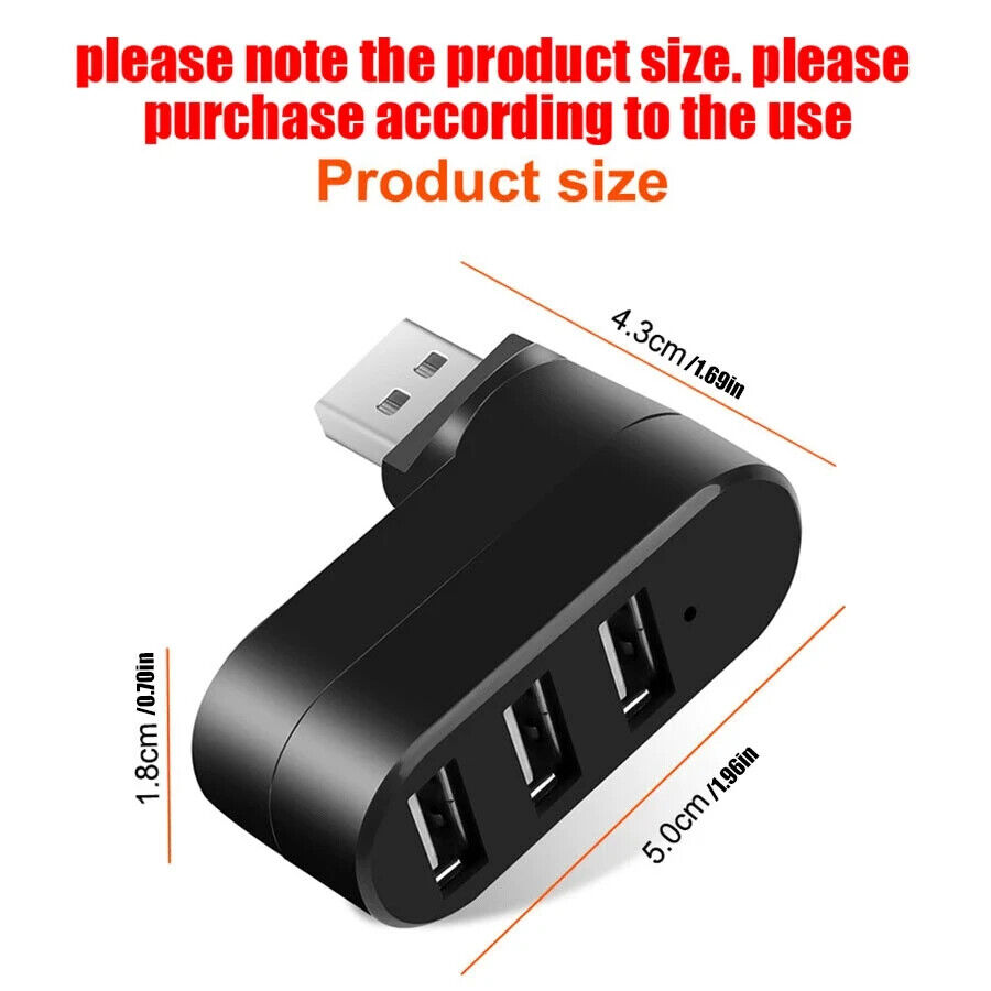 Rotatable USB 2.0 Hub Splitter - 3-Port Multi-Function for Enhanced Connectivity