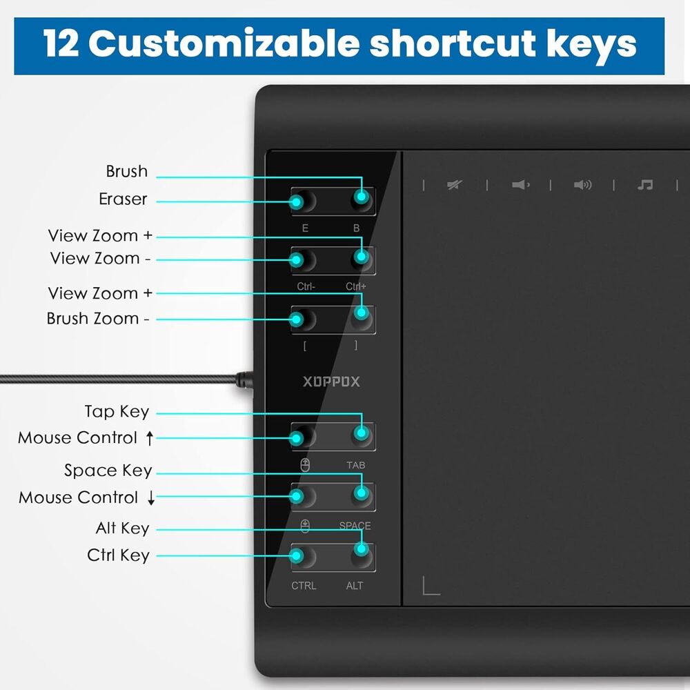 10x6 inch HD Digital Drawing Tablet with Ergonomic Stylus